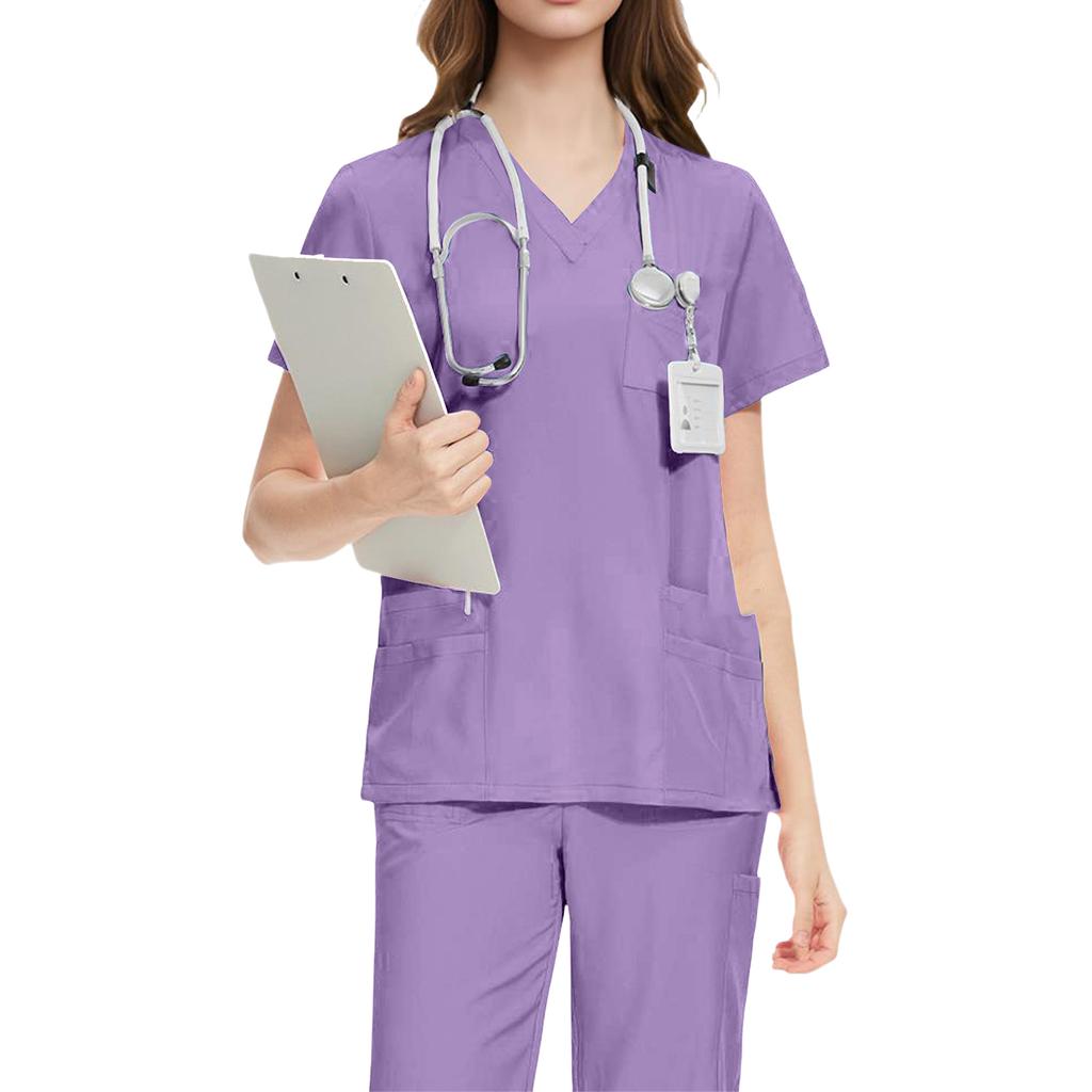 Ladies' Comfortable And Casual Solid Color Short Sleeved Pants Protective Suit Set