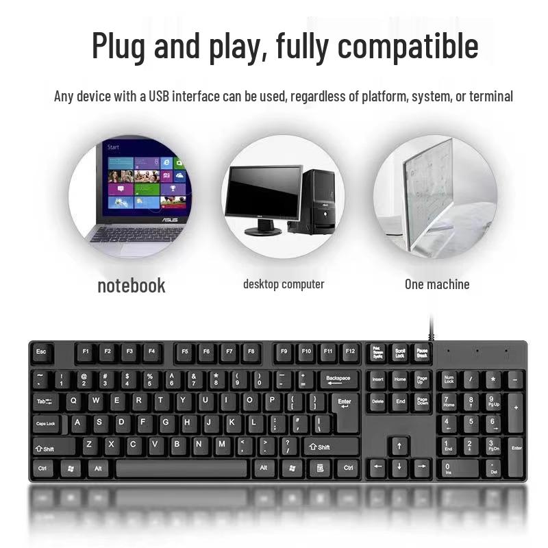 Silent Black USB Wired Keyboard & Mouse Set for Office and Gaming - Comfortable for Desktop & Laptop
