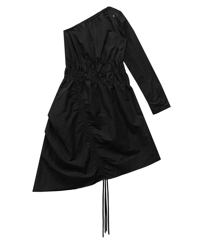 Teulimingbeodeu One-Shoulder Oblique Shirring One-Piece [ Black ]