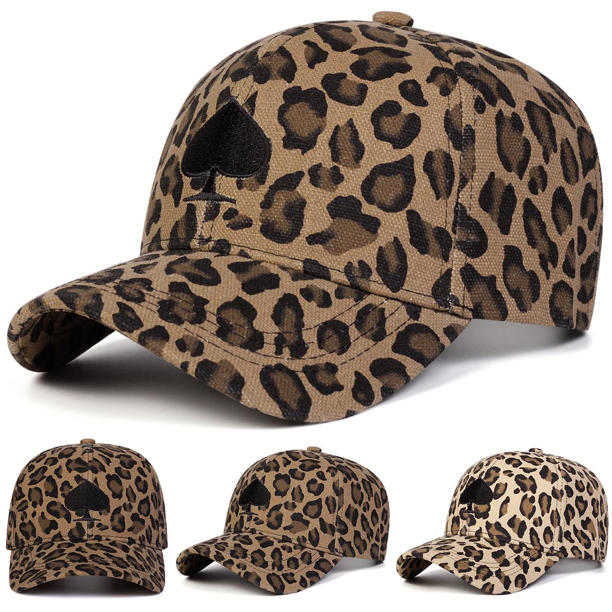 Zealous Sole Women's Khaki Unisex Spade Leopard Print Embroidery Baseball Caps Spring Autumn Outdoor Adjustable Casual Hats Sunscreen Hat Sports Cap