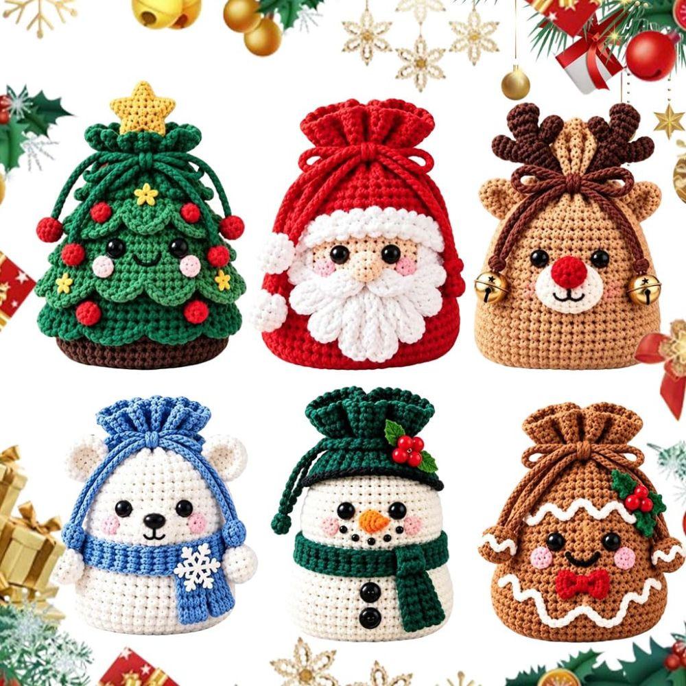 Character Christmas Drawstring Gift Bag Drawstring Closure Crochet Gift Pouch Christmas Gifting