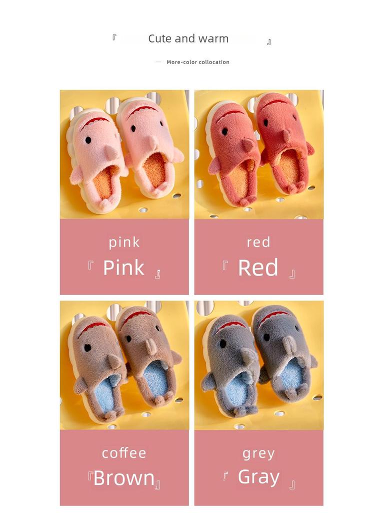 Children's Anti-Slip Cartoon Shark Slippers – Comfortable, Warm Cotton Parent-Child Slippers for Girls