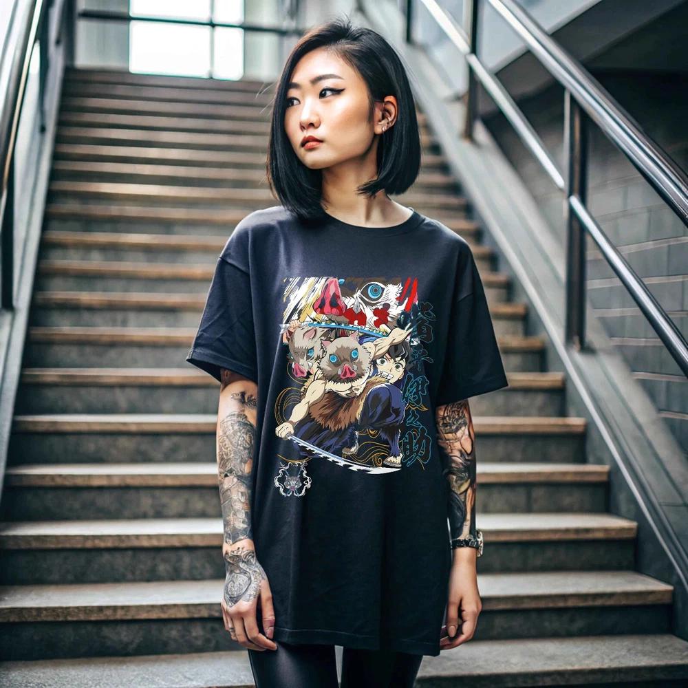 Anime Inosuke No Yaiba Demon Slayer Black Tshirt 2 S