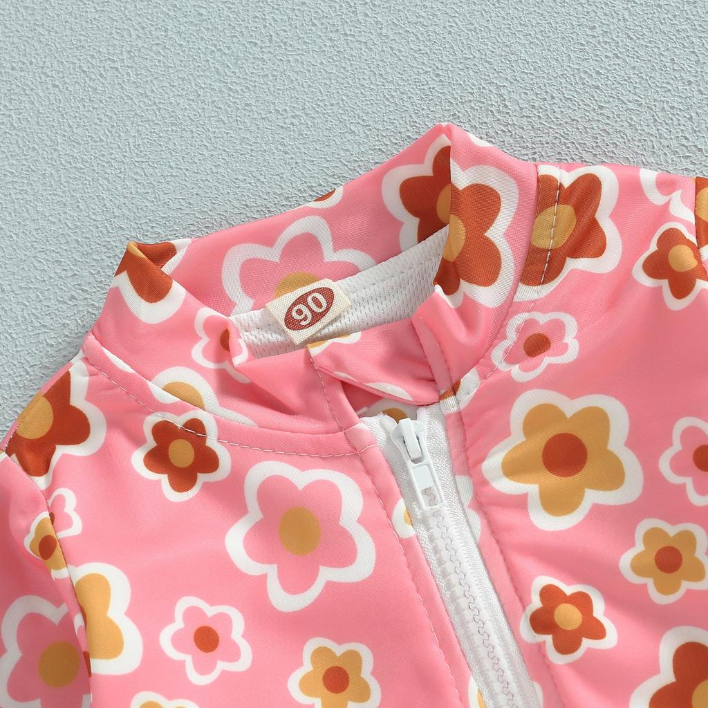 Dziecięce stroje kąpielowe dla dziewczynek 12M 18M 24M 3Y 4Y 5Y Letnie kwiatowe z długim rękawem Z zamkiem błyskawicznym Kombinezon z falbankami Stroje kąpielowe Kostiumy kąpielowe Kostiumy kąpielowe