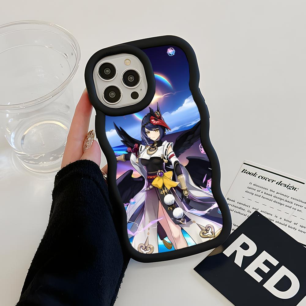 Game GI Kujou Sara Mobile Phone Case for iPhone 17 16 15 14 13 12 11 Air Pro Max Plus Wavy Edge TPU Colorful Cover Luxury Pretty