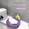 Cute Smiling Face Ceramic Soap DishOval Durable Bathroom Countertop Organizer with Drainage Holes,Purple/White Design for Soap,Toothbrushes,Toiletries