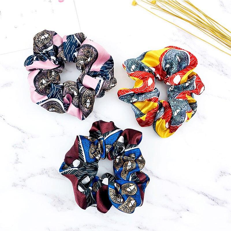 Buy 2019 Satin Hairbands Three Leaves Print Women Scrunchie Ponytail