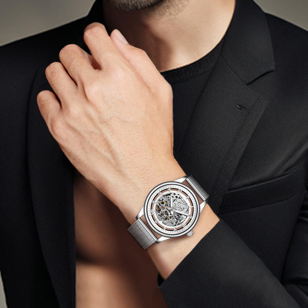 Herren Automatische Mechanische Uhr Hochwertig Wasserdicht Skelett Transparent Leuchtend Mechanische Uhr Herren