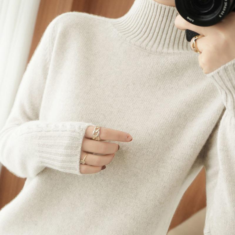 Autunno e Inverno Nuovo Maglione Base Lavorato a Maglia a Collo Semi-Alto Donna Top Moda Manica Lunga Spesso Aderente Pullover Maglioni Donna Elegante Jumper 25279