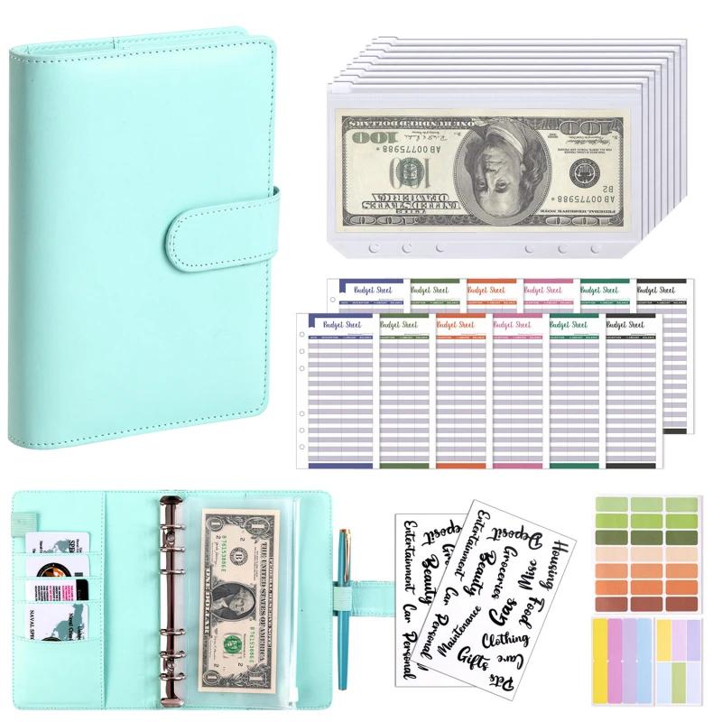 Color A6 Budget Binders Planner 6 Hole 8 Zipper Envelopes 2 Stickers in One NoteBook Wallet For Save Money Organizer Cash System