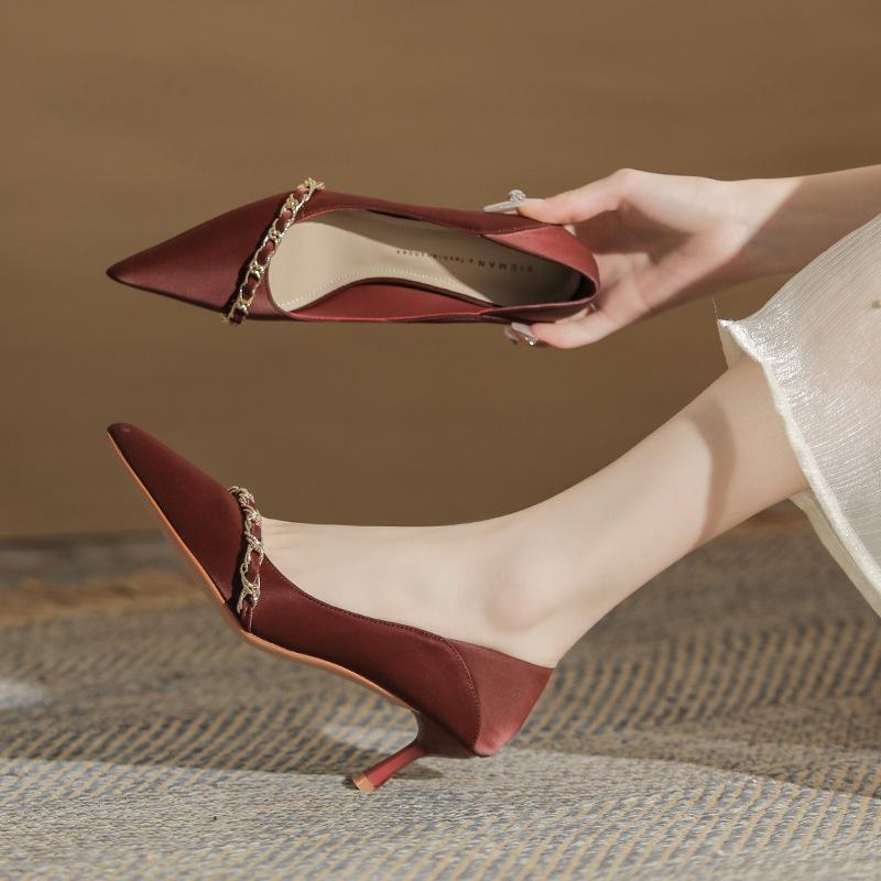 

Весна и лето новая металлическая цепочка острый носок профессиональные туфли на тонком каблуке женские универсальные для работы сексуальные туфли на высоком каблуке женские 34