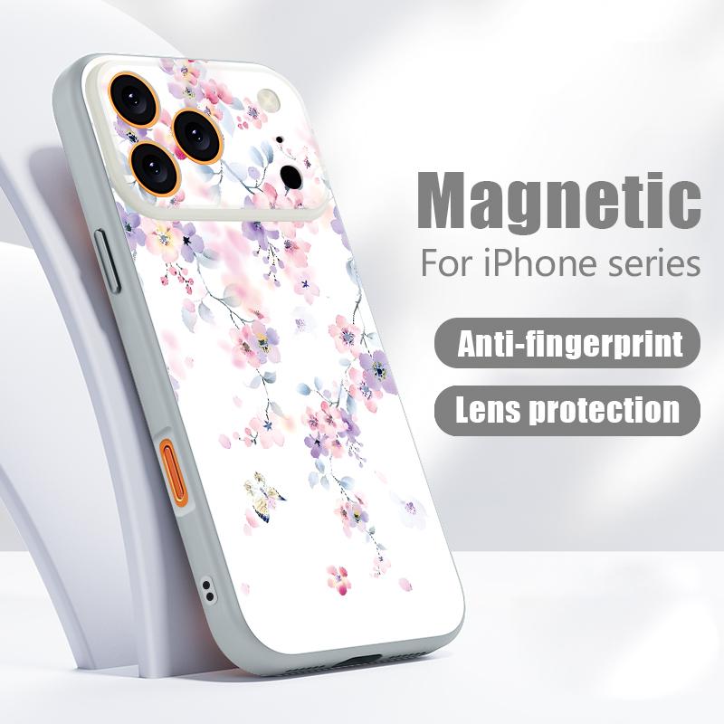 Colorful Floral Pattern Case For iPhone 17 Pro Max Hybrid TPU+PC Magnetic For Magsafe Matte Cover For iPhone 16 Pro Max 15 14 13