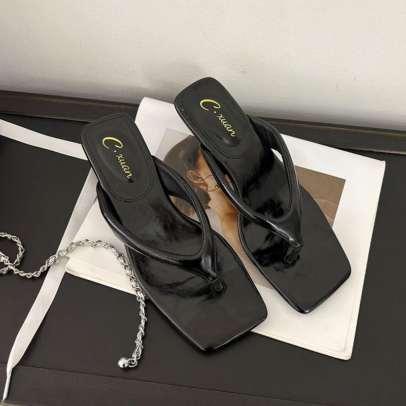 Fashion Fashion Square Toe Women Thin Heels Slippers Slides Female Flip Flops Shallow Ladies Heels Slippers Sandals Shoes Pumps