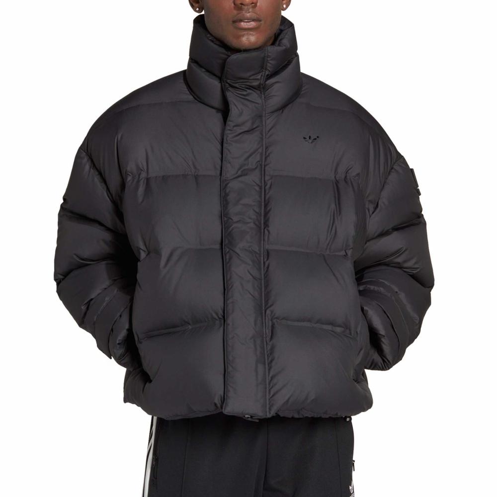 adidas Giacca da Uomo Originals Trefoil Logo Monocolore Zip Nascosta Collo Alto Capospalla Nero HM9221