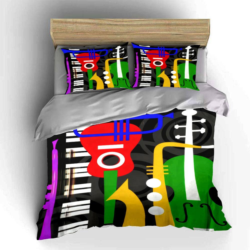 Colorful Musical Instruments Art Decor Bedding Set With 1 Duvet Cover 2 Pillowcases Single Double King Queen, Gift
