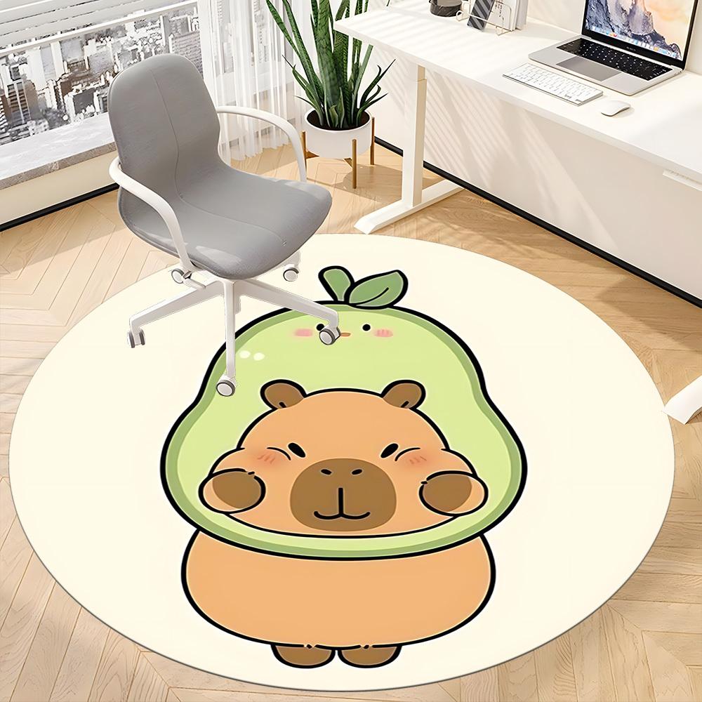 1PC Capybara Office Round Area Rug, Mat Suitable For Office, Under Office Chairs Bedroom Living Room Home Decor, Room Deco
