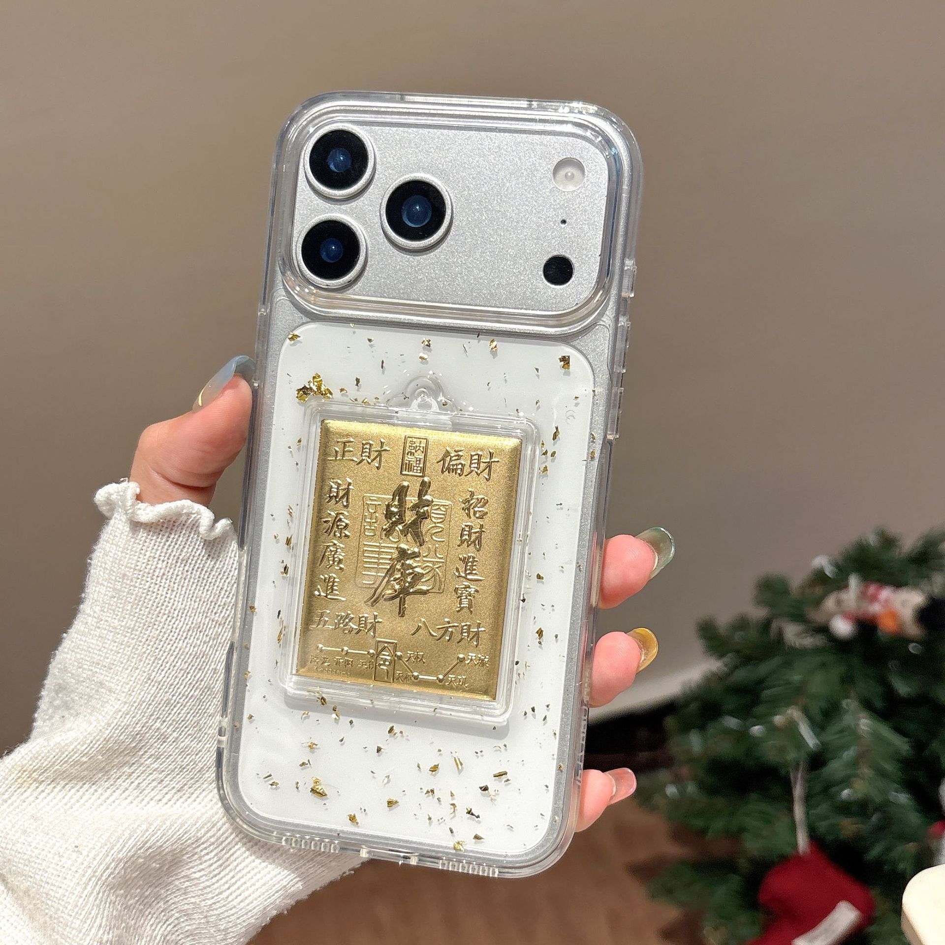 Gold Foil Epoxy Lucky Money Bag Compatible with iPhone 17 Apple 16 Pro Max 3D 14/15 Transparent Case New Model 17Pro max(without Packagi