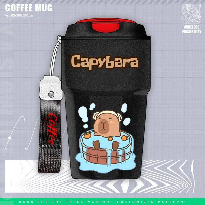 2024 Cute Capybara Cartoon Anime Peripheral Large Capacity Insulated Cup Portable Coffee Cup Black 4