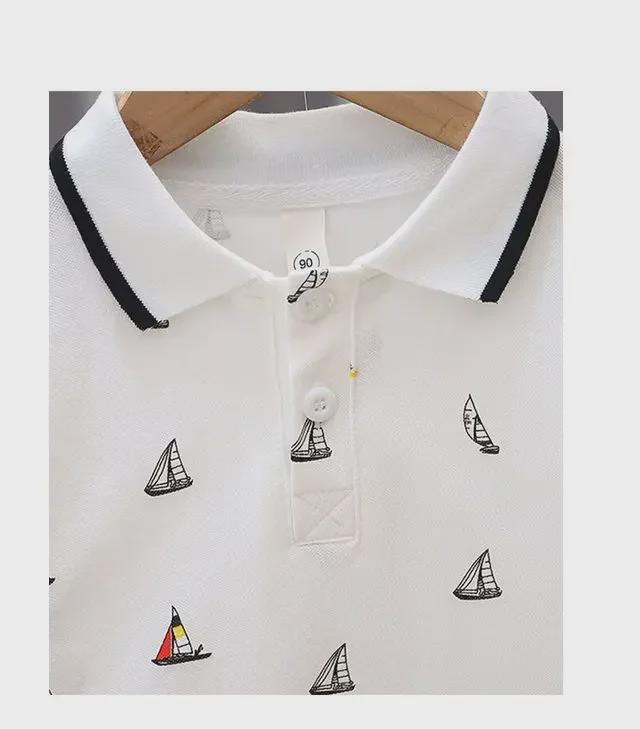 Ha Weijia Single-Color Sailboat T-Shirt – Boys' Short Sleeve