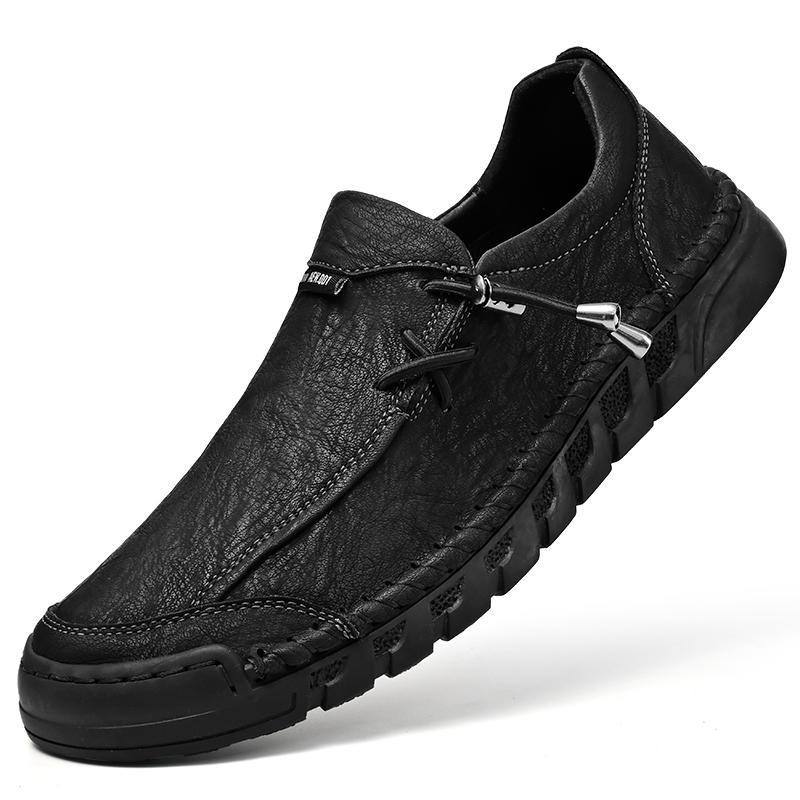 

Мужская повседневная обувь из натуральной кожи ручной работы, удобные мокасины, мужская деловая обувь на плоской подошве, обувь для вождения 46 чёрный