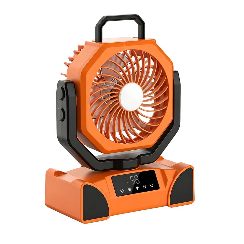 New Camping Fan Outdoor Solar External Digital Display Large Capacity Emergency Power Supply Shaking Head Lighting Fan 2W MA Capacity