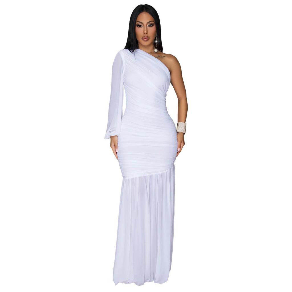 C7500 Fashionable Off-the-Shoulder Mesh Dress for Women In Europe and America - New High-End Style