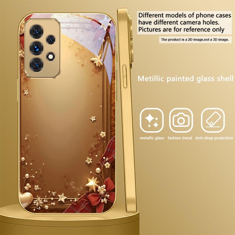 

Golden ribbon and bow For Samsung A 31 32 A33 A34 35 14 A15 13 16 25 26 50 52 53 54 55 56 70 71 72 73 Golden glass phone case Galaxy A21s