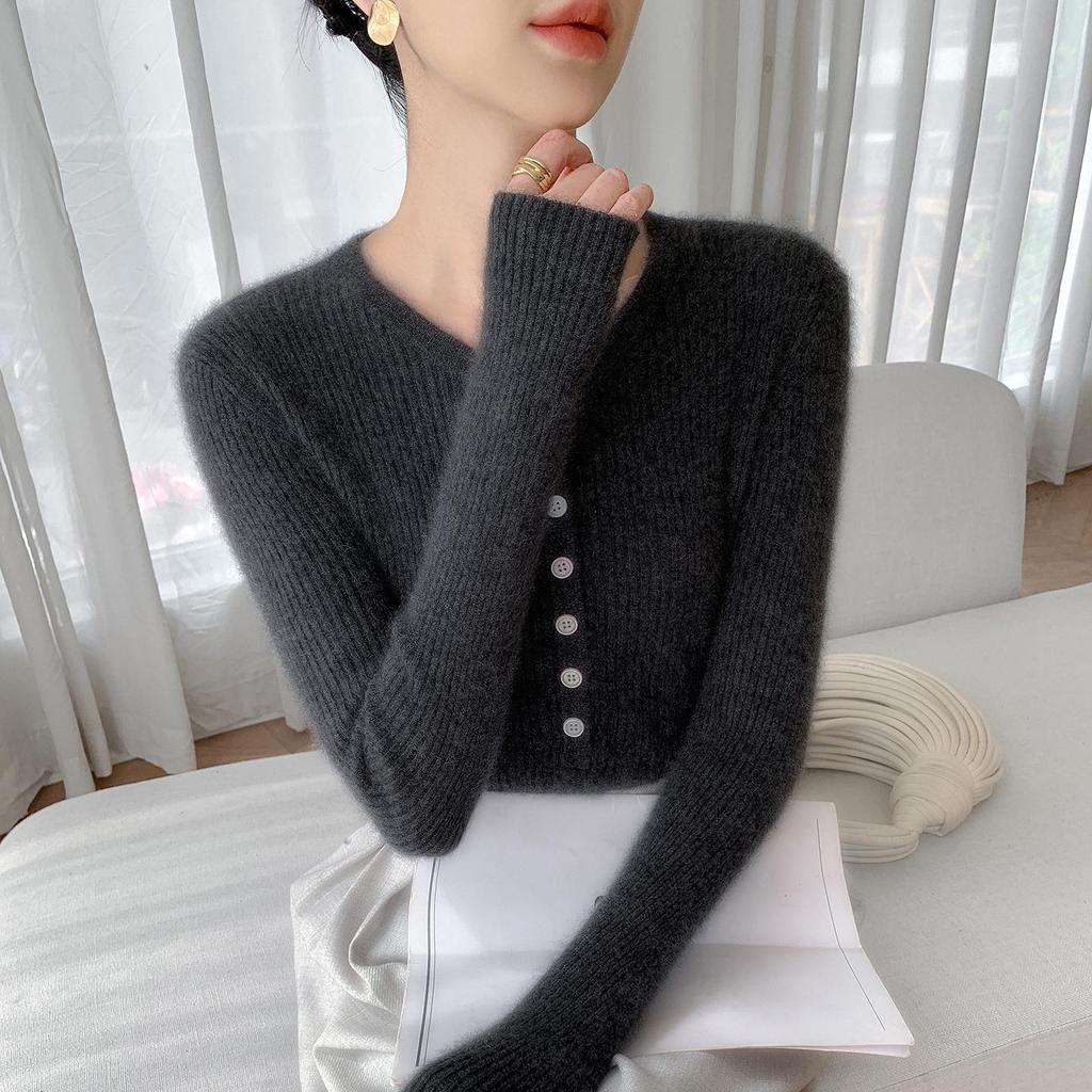 2026 Autumn/Winter Cashmere Knit Slim Fit Round Neck Wool Sweater Pullover