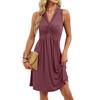 Women's V Neck Sleeveless Front Twist Knot A-Line Midi Dress Solid Color Rayon Blend Casual Sundress for Spring Summer Vacation Daily Wear