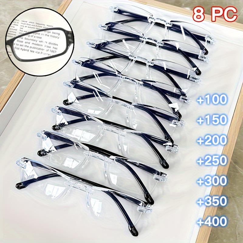 8pcs Simple and Fashionable Unframed Reading Glasses for Men and Women Ultra-lightweight and Anti-blue Light Combination Pack