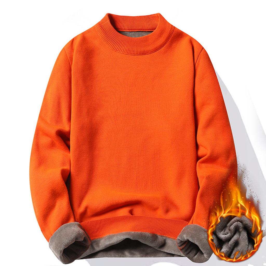 Men's Solid Color Plus Fleece Sweater Knitted Sweater Men's Casual Plus Fleece Bottoming Shirt