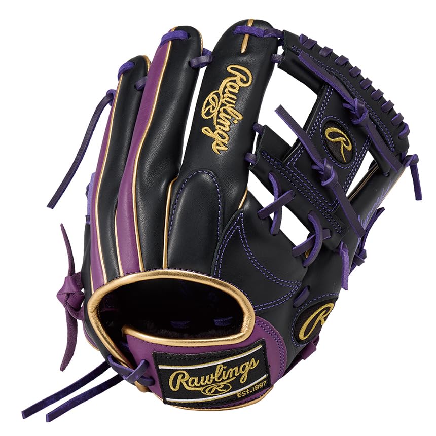 Rawlings Baseball Hyper Tech Color Sync Glove Medium Glove, Junior/Jr., Kids' (GJ5FHTCG9M), All-Around, Black/Purple, (Left-Handed Throw)