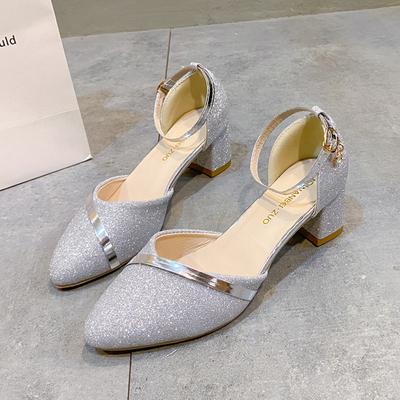Closed Toe Sandals All-Match Fashionable One-Strap Chunky High Heels Summer Shoes Women's Shoes