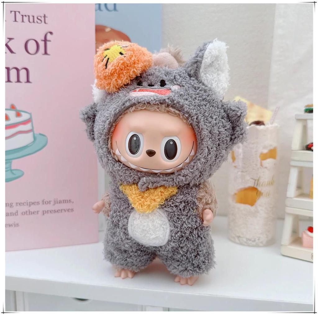 First, Second, and Third Generation Labubu Doll Clothes: 17cm Plush Onesie for 10cm Labubu Dolls, Cute Cartoon Design