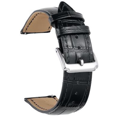 Leather Watch Band Quick Release Leather Watch Strap for Men and Women Replacement Smart Watch Strap Crocodile Leather Pattern [BINLUN] (18MM, Black)