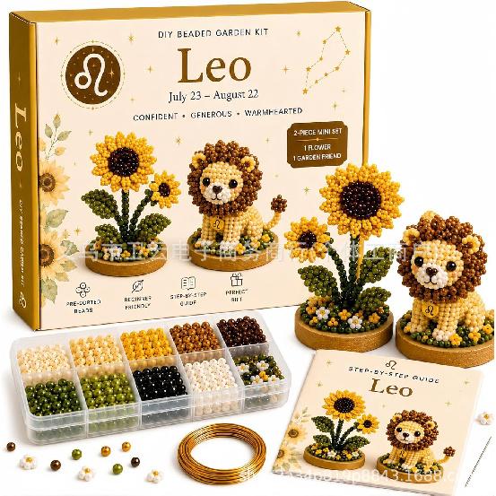 12 Zodiac Signs DIY Beaded Garden Kit, Handmade Bead Flower & Figurine Craft Set, Creative Hobby Decor Gift