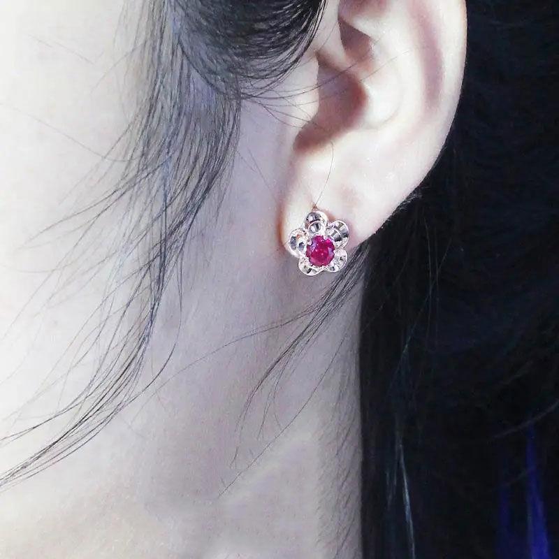 Purple Gold Inlaid Redstone Plated Rose Gold Flower Earrings Simple Luxury Temperament Design Ear Buckle