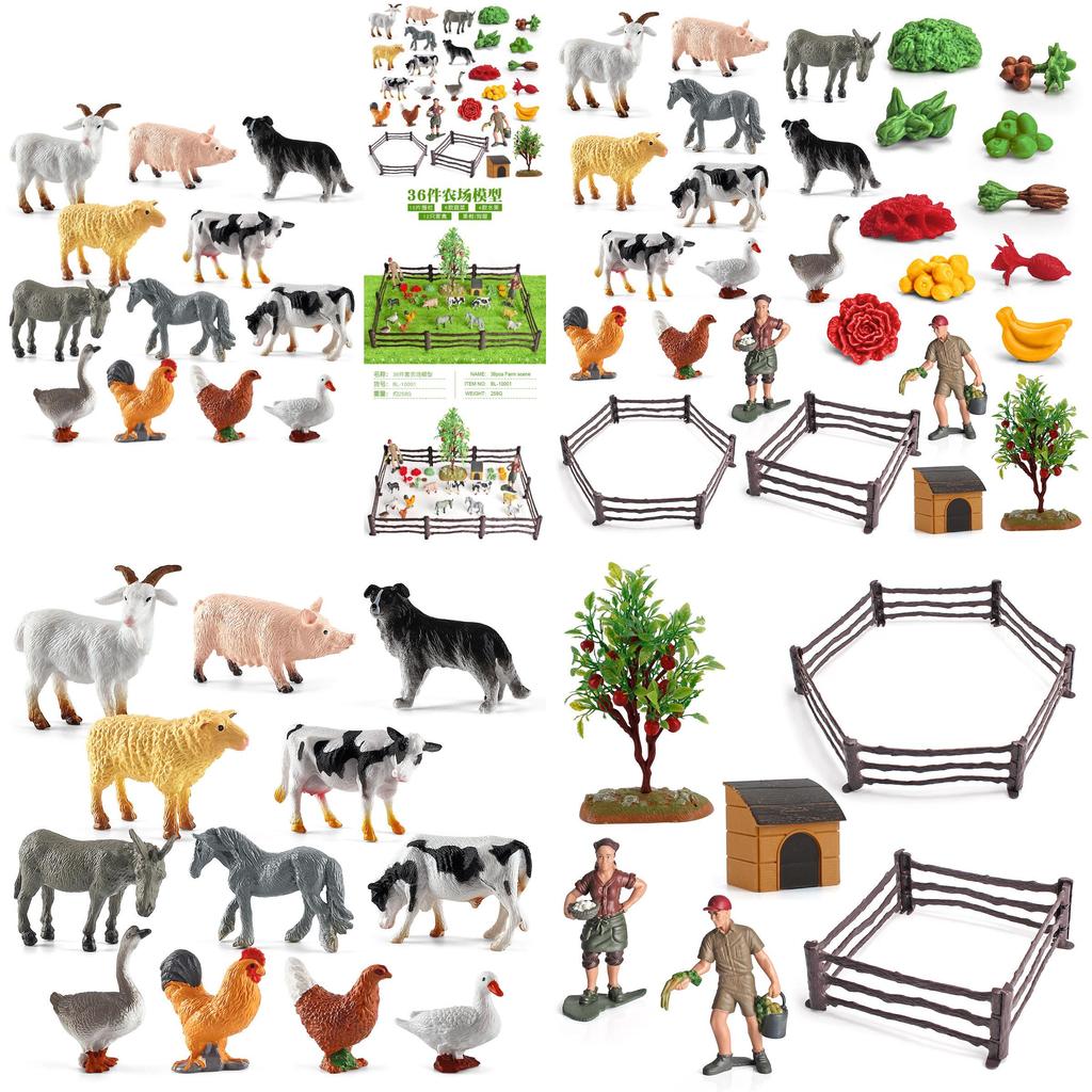 Authentic Plastic Farm Scene Animal Figurines Set With 36 Pieces For Creative Play