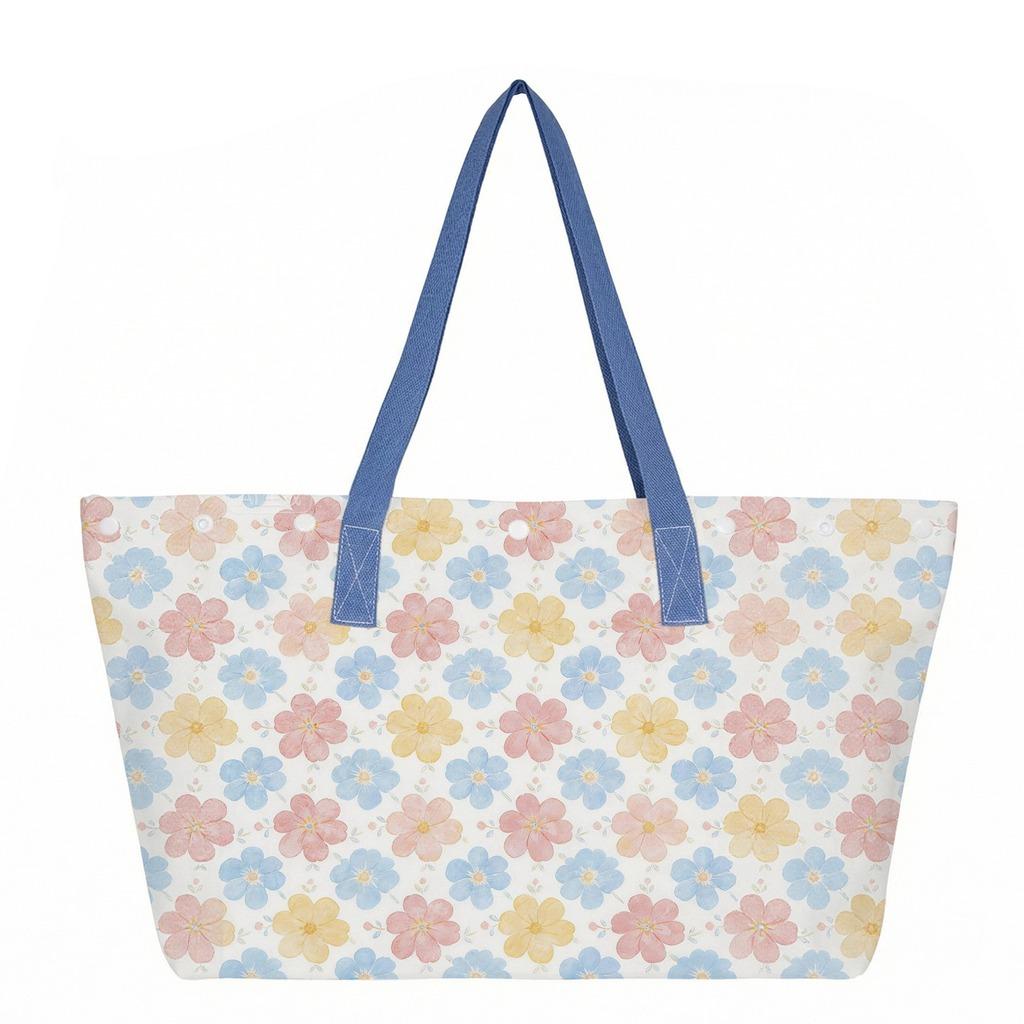 Floral Print Canvas Tote Bag Large Capacity Shopping Bag Eco Friendly Grocery Bag Portable Shoulder Bag Travel Beach Bag