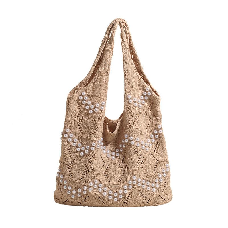 2026 New Casual Minimalist Knit Shoulder Bag for Women Large Capacity Commute Fashion Pearl Tote Bucket Bag