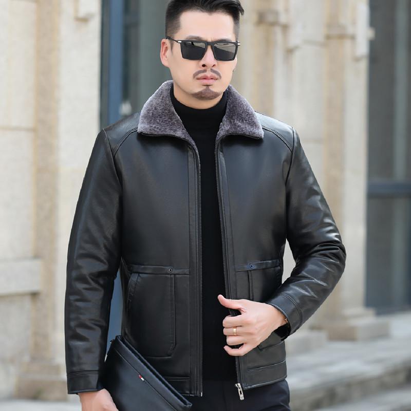 Зимняя мужская мотоциклетная кожаная куртка большого размера из овчины — фото 5