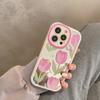 Fashion Pink Tulips Makeup Mirror Letters Lovely Flowers Phone Case For Iphone 14 11 12 13 Pro Max Shockproof Soft Back Cover
