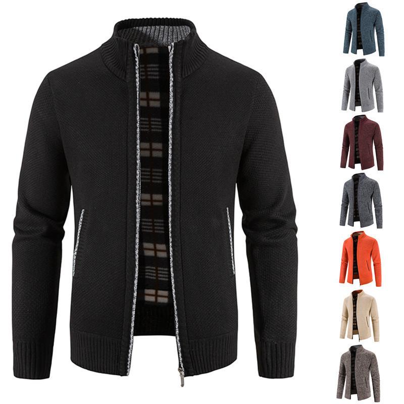 Men's Casual Slim Full Zip Thick Knitted Cardigan Sweaters Outerwear Stand Collar Cardigans Long Sleeve Sweaters Ribbed Knit Sweater Jackets for Men