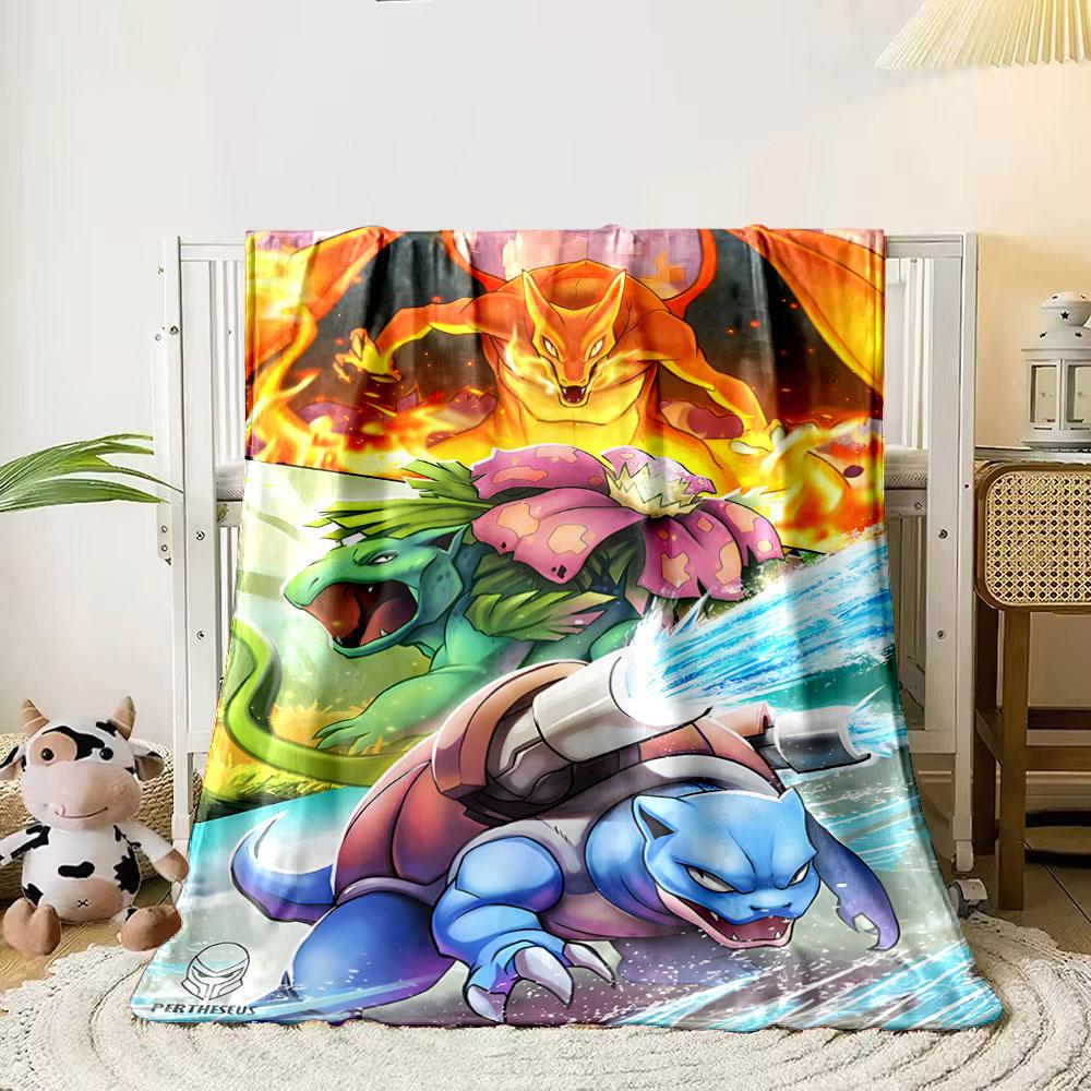 

Three powerful creatures unleashing fire, water, and nature-themed attacks. for all seasons blanket lunch break throw gift 80cm x 120cm