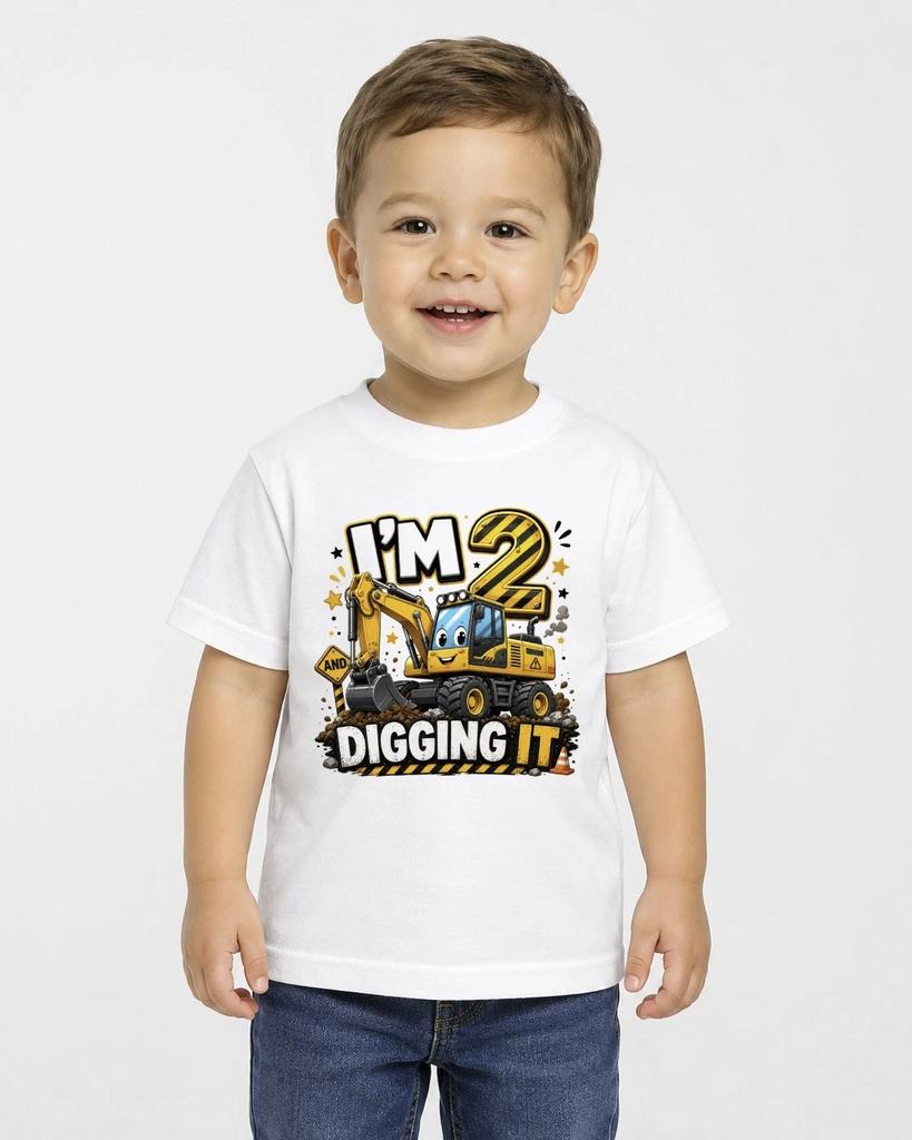 Boys 2nd Birthday Children's Children's Children's T  Children's T-shirt Im 2 Digging It Digger  Tee Party Gift Outfit Top