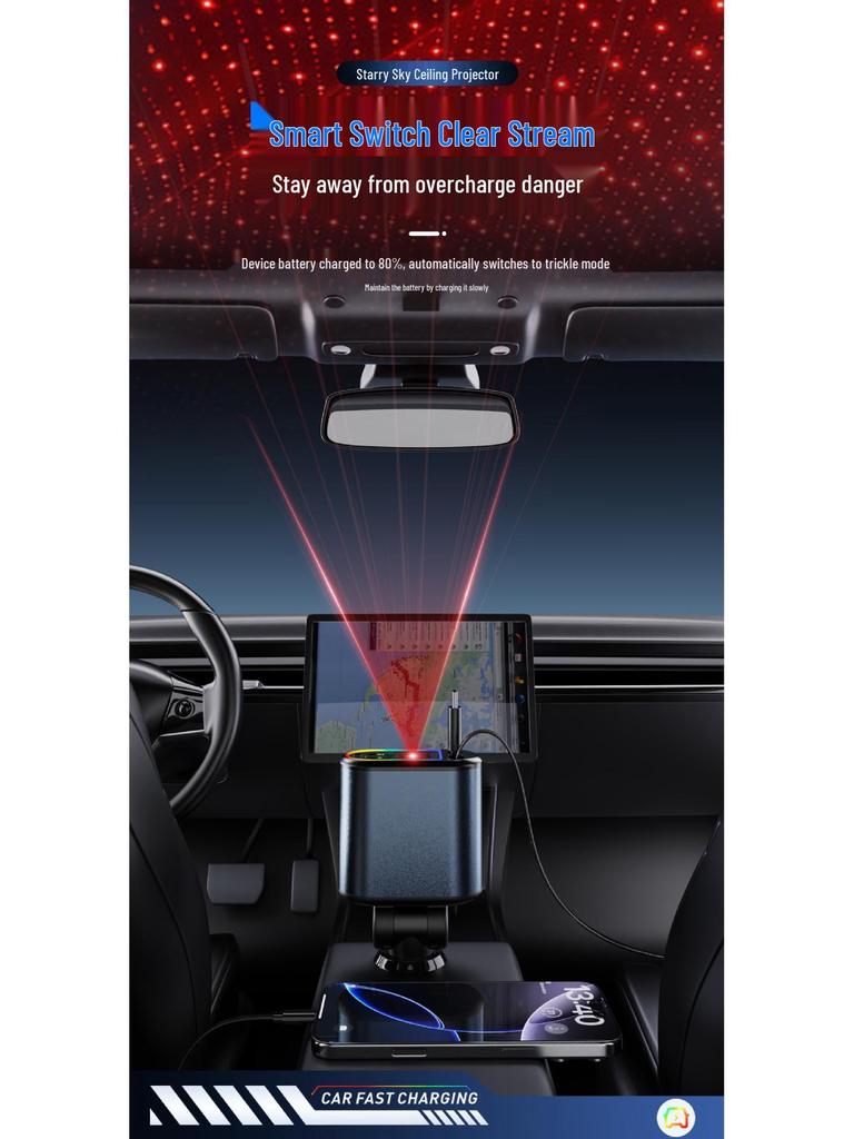 Dual USB Car Charger with Digital Display and Retractable Cable