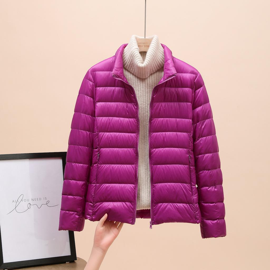 Women's Stand Collar Long Sleeve Puffer Jacket Regular Fit Commuter Style Lightweight Down Jacket