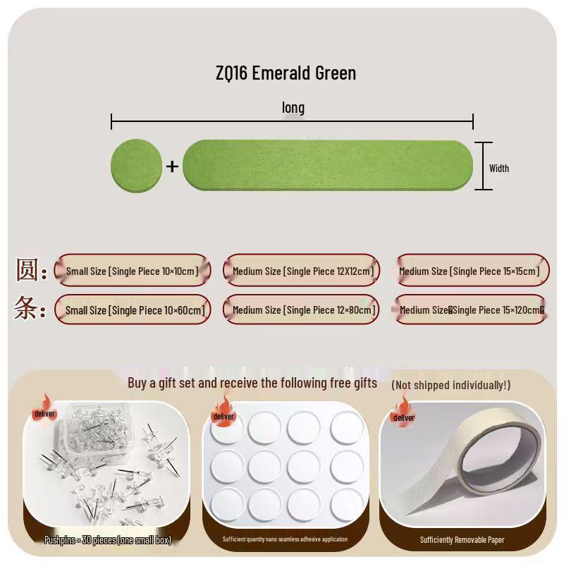 Nordic Style Felt Message Board - Wall Decoration & Photo Display Strip Strip: 10x60cm Circle: 10x10cm изумрудный