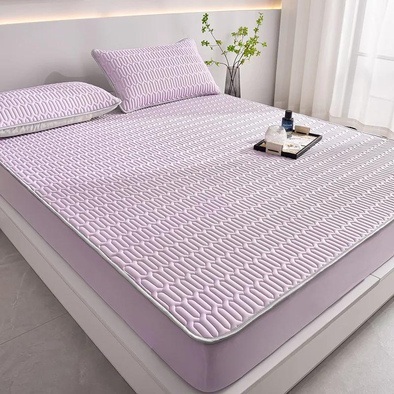 Summer simple latex mat three-piece set household summer thickened mattress ice silk latex mat solid color simple