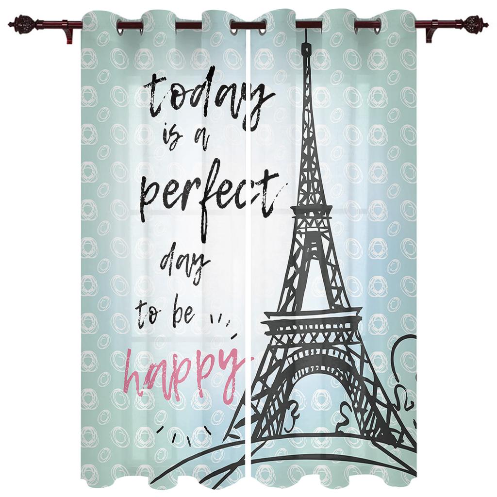 Paris Architecture Pink Window Curtains Bedroom Kitchen Curtain Panel Christmas Home Decor Curtains for Living Room